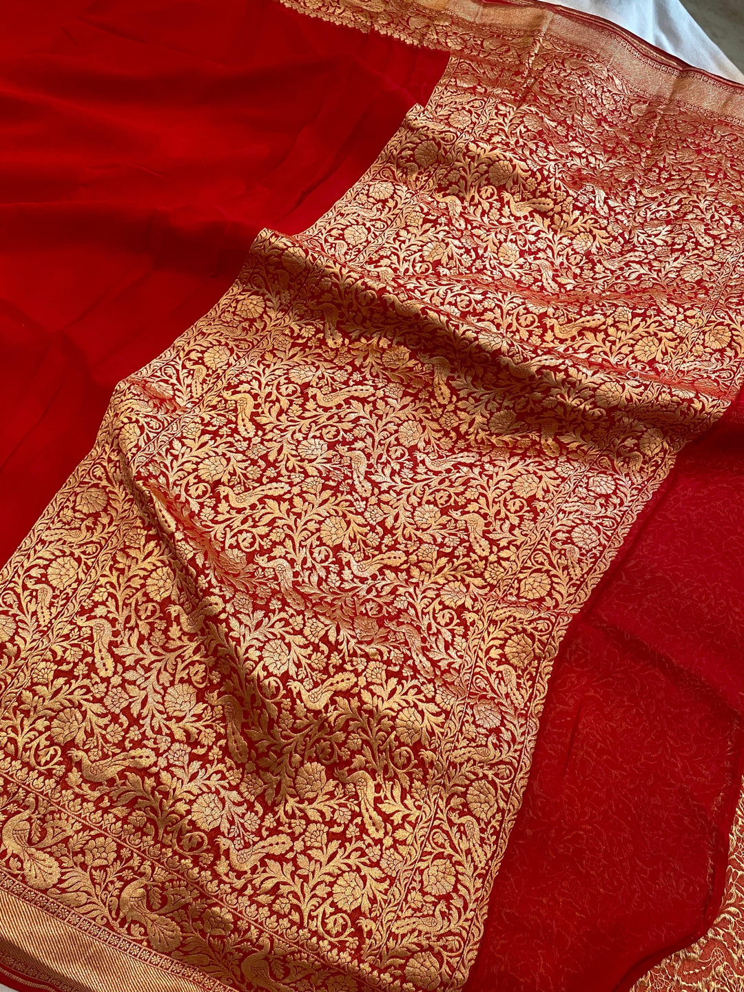 Red Pure Banarasi Khaddi Georgette Saree - Aura Benaras
