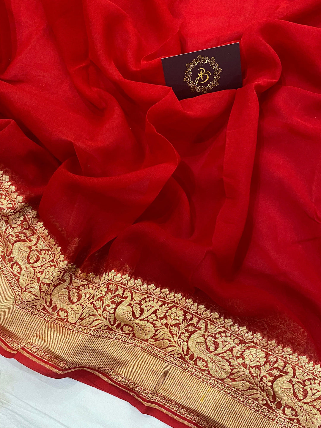 Red Pure Banarasi Khaddi Georgette Saree - Aura Benaras