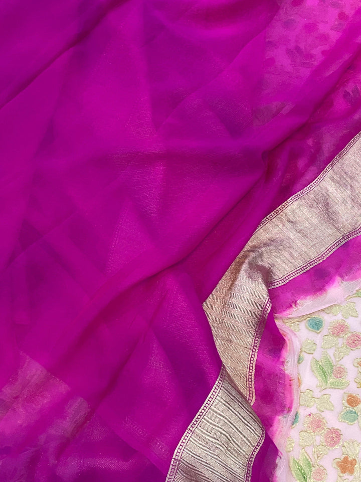 Baby Pink Banarasi Handloom Pure Georgette Saree - Aura Benaras