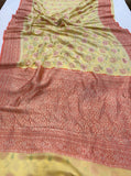 Pre Order :: Pastel Yellow Banarasi Handloom Pure Georgette Saree