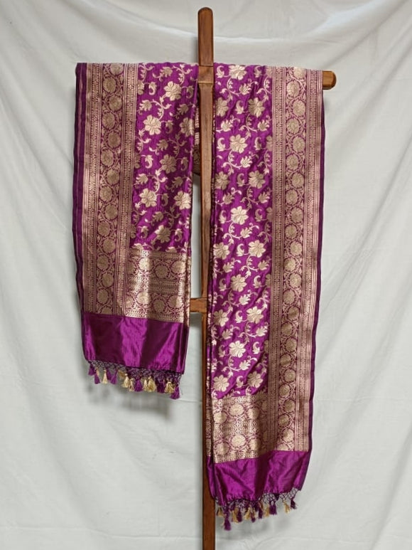 Purple Pure Banarasi Handloom Katan Silk Dupatta - Aura Benaras