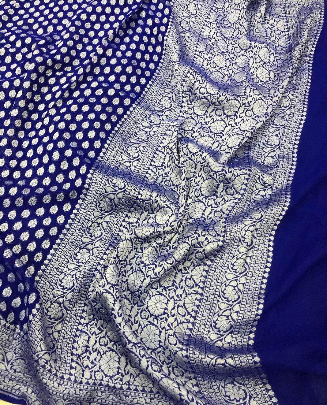 Deep Blue Banarasi Khaddi Georgette Saree - Aura Benaras 