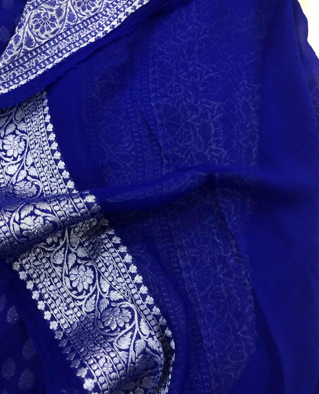 Deep Blue Banarasi Khaddi Georgette Saree - Aura Benaras 