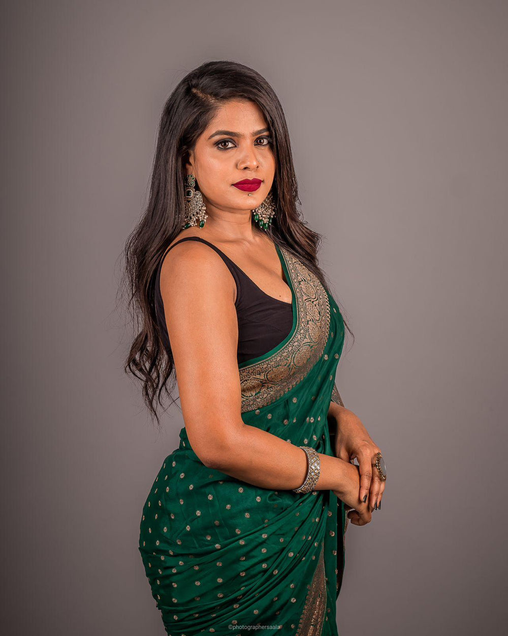 Bottle green Pure Banarasi Khaddi Crepe Silk Saree - Aura Benaras