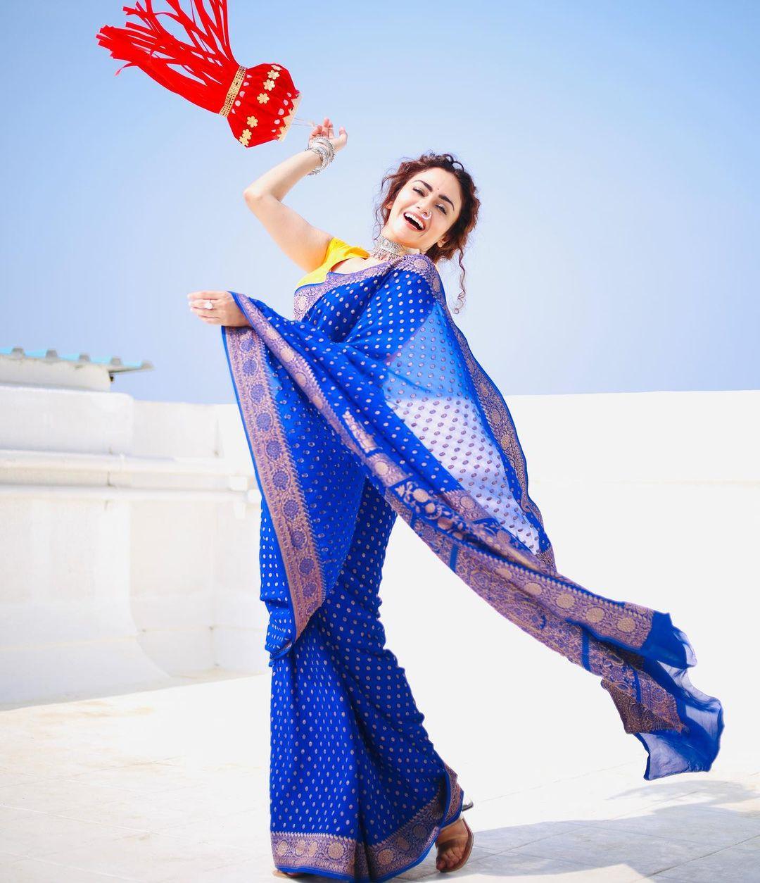Royal Blue Pure Banarasi Khaddi Georgette Saree - Aura Benaras