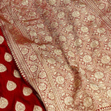 Red Banarasi Handloom Satin Tanchui Silk Saree - Aura Benaras