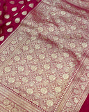 Pink Banarasi Handloom Satin Tanchui Silk Saree - Aura Benaras