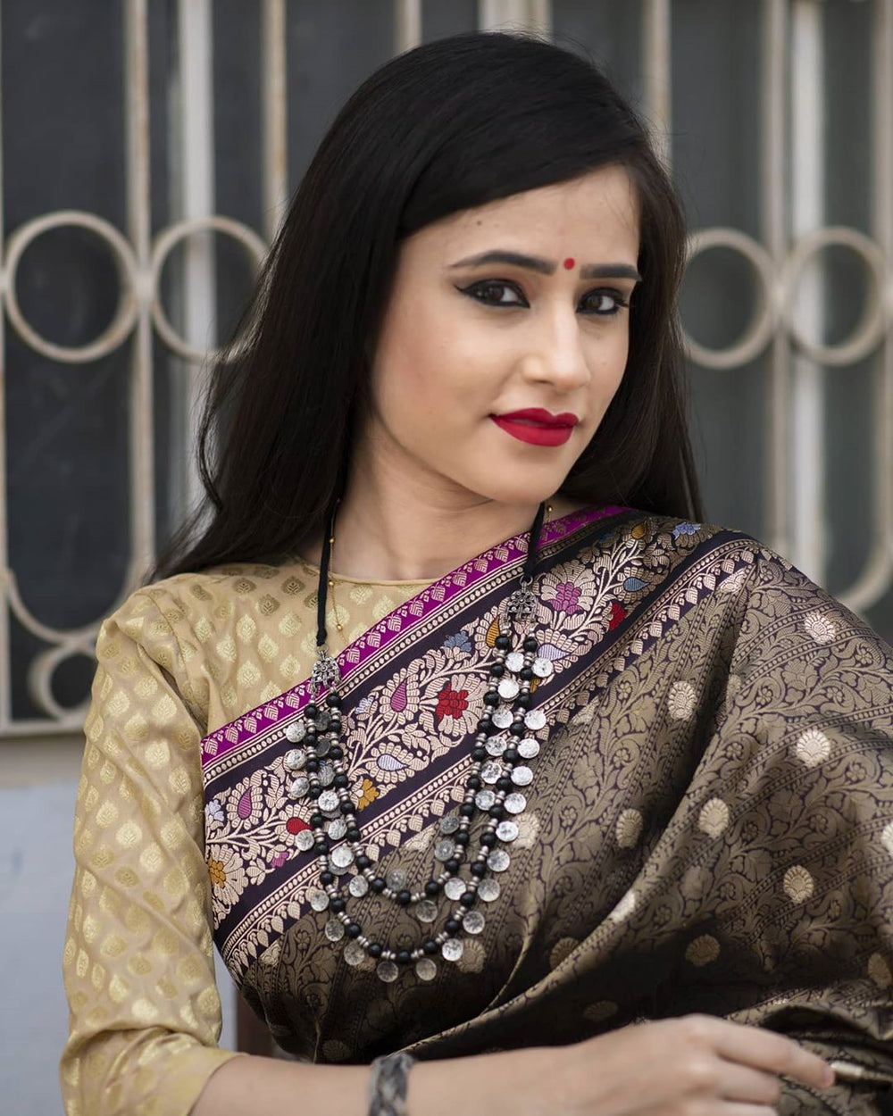 Deep Jamuni Jawamar Banarasi Pure Handloom Katan Silk Saree - Aura Benaras