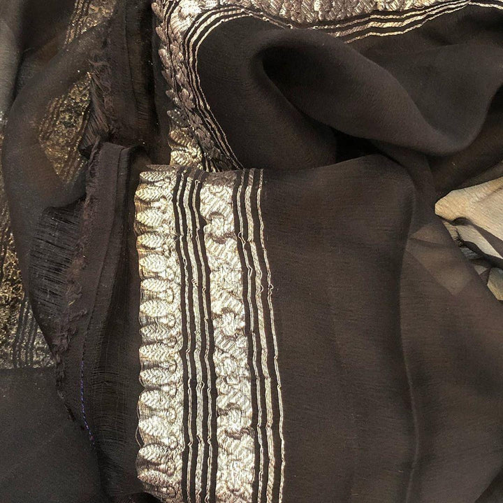 Black Khaddi Chiffon Banarasi Handloom Saree - Aura Benaras