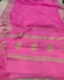 Pink Khaddi Chiffon Banarasi Handloom Saree - Aura Benaras