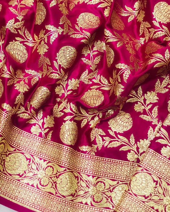 Pink Jaal Banarasi Handloom Satin Silk Saree - Aura Benaras