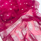 Deep Pink Khaddi Chiffon Banarasi Handloom Saree - Aura Benaras
