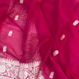 Deep Pink Khaddi Chiffon Banarasi Handloom Saree - Aura Benaras