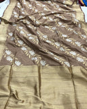 Camel Pure Banarasi Handloom Katan Silk Saree - Aura Benaras