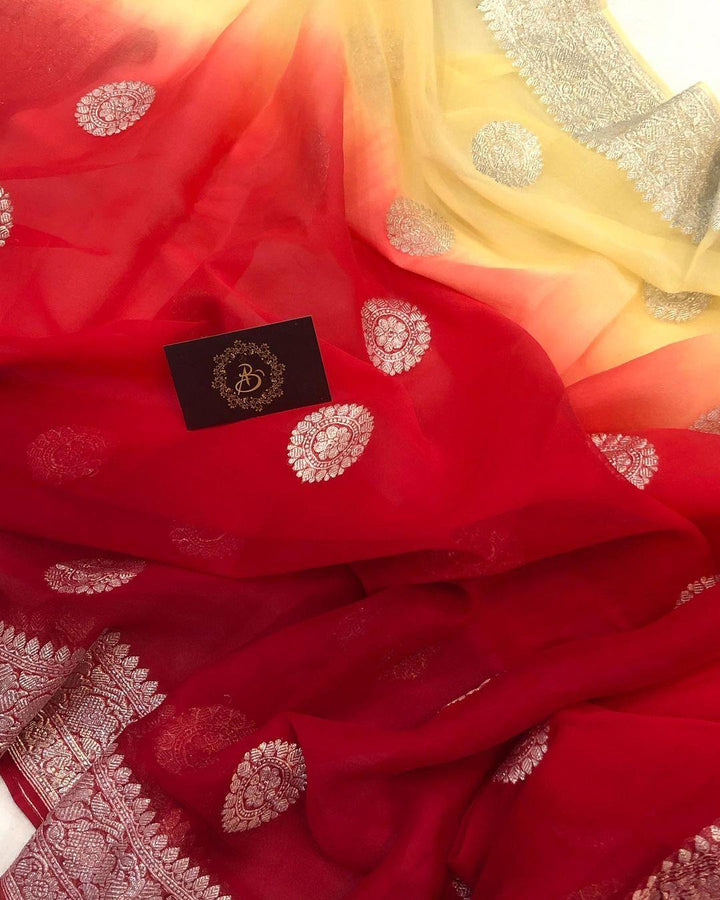 Maroon-Cream Khaddi Chiffon Banarasi Handloom Saree - Aura Benaras