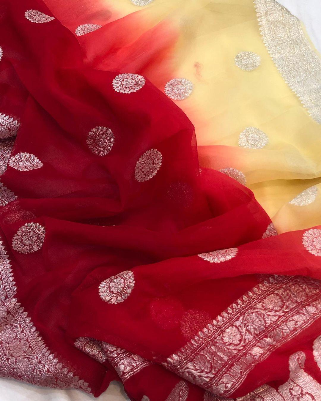 Maroon-Cream Khaddi Chiffon Banarasi Handloom Saree - Aura Benaras