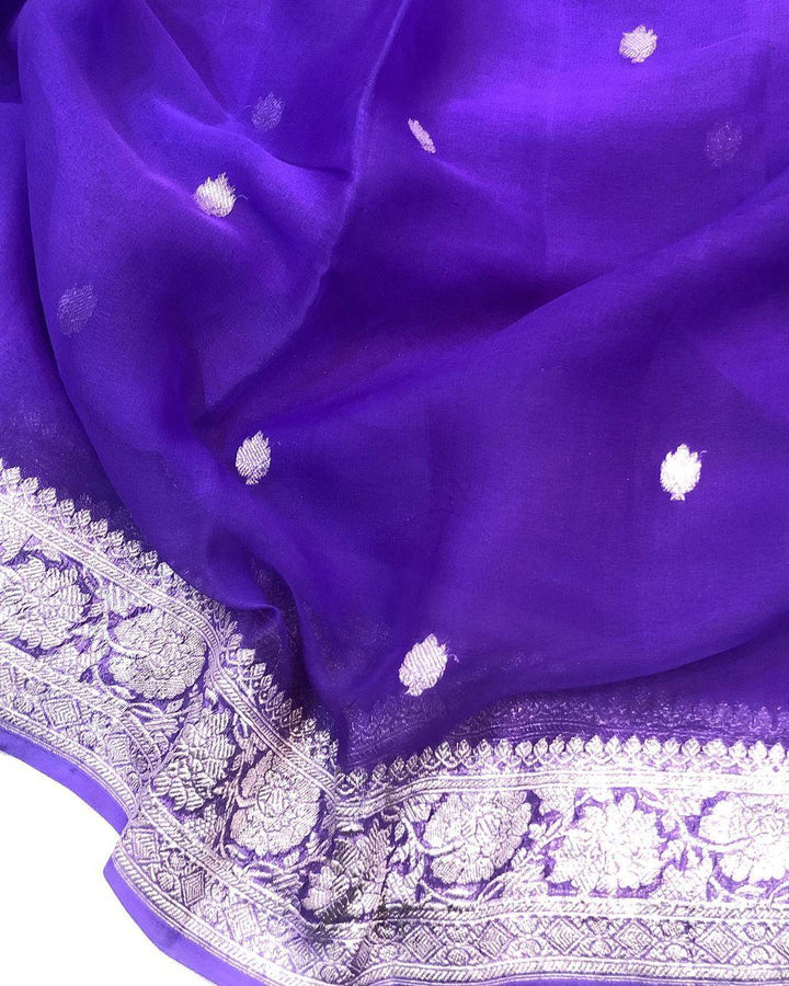 Lavender Khaddi Chiffon Banarasi Handloom Saree - Aura Benaras
