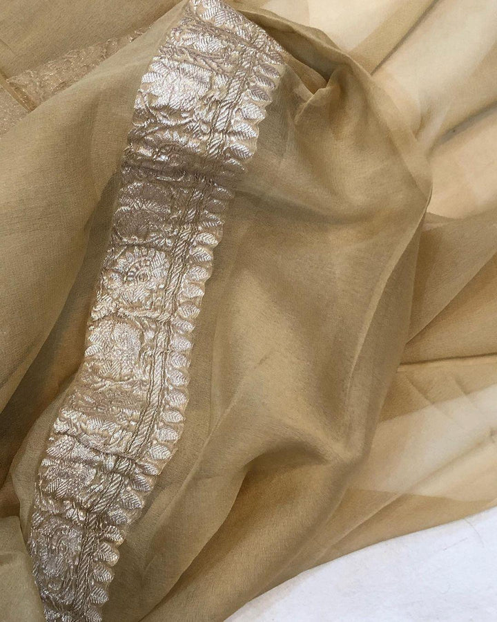 Red Khaddi Chiffon Banarasi Handloom Saree - Aura Benaras