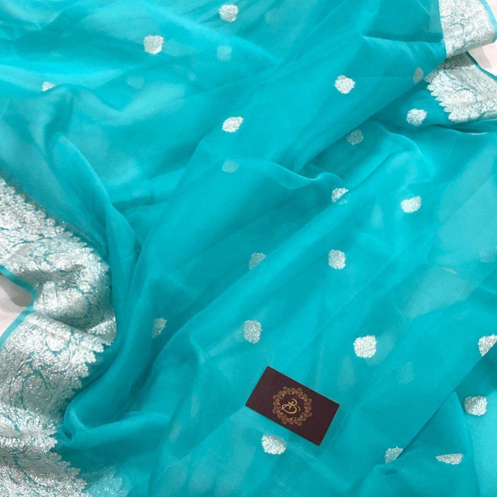 Blue Khaddi Chiffon Banarasi Handloom Saree