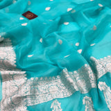 Blue Khaddi Chiffon Banarasi Handloom Saree