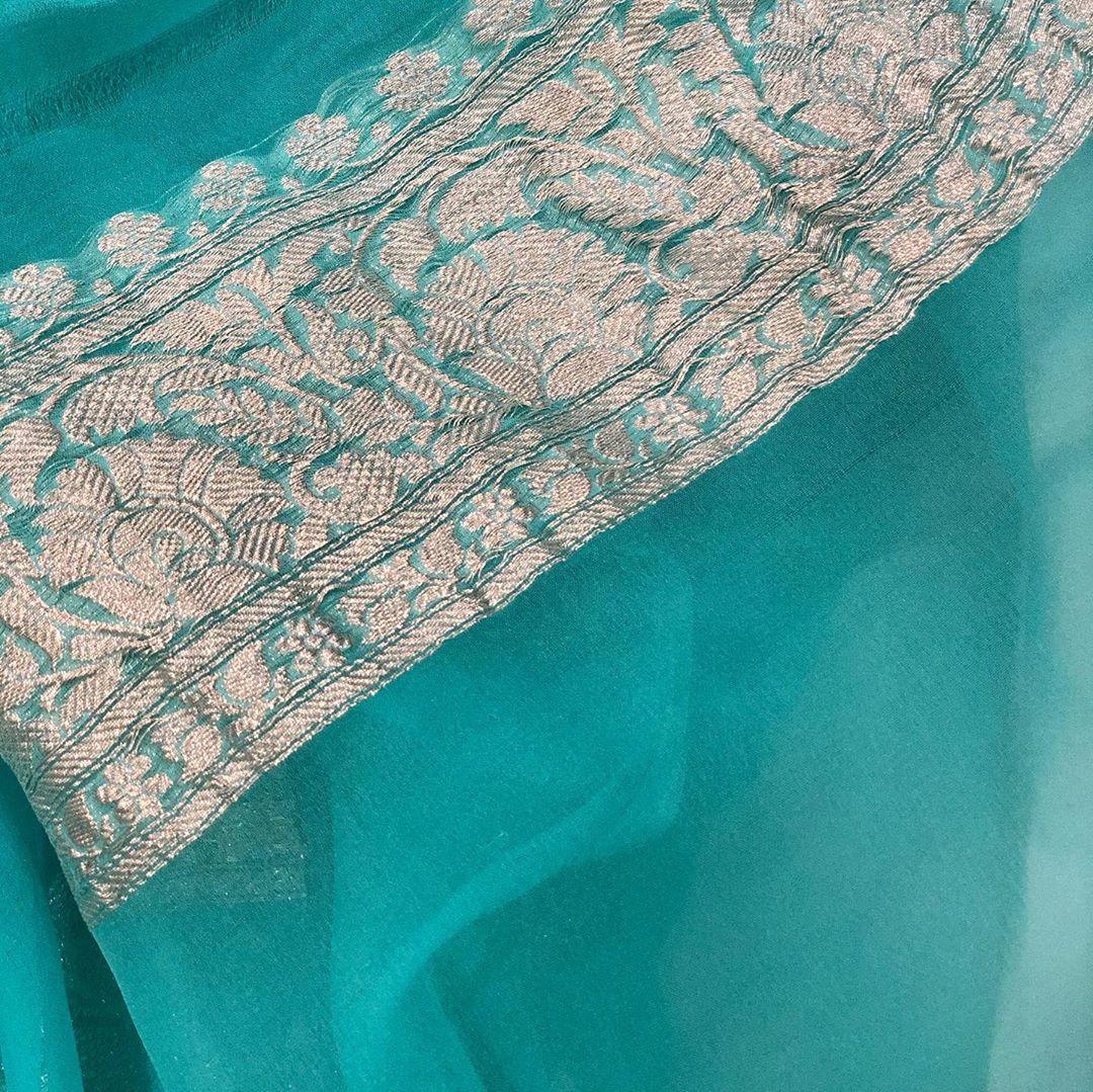 Blue Khaddi Chiffon Banarasi Handloom Saree