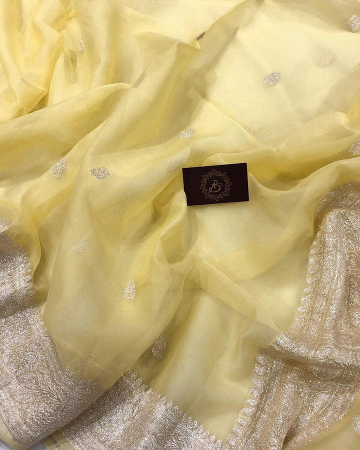 Cream Khaddi Chiffon Banarasi Handloom Saree - Aura Benaras