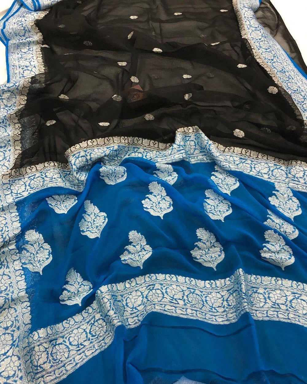 Black Banarasi Khaddi Chiffon Georgette Saree - Aura Benaras