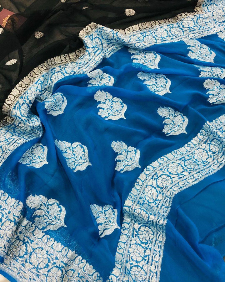 Black Banarasi Khaddi Chiffon Georgette Saree - Aura Benaras