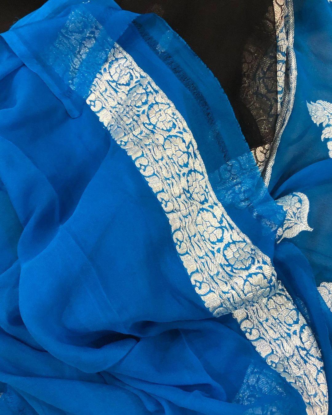 Black Banarasi Khaddi Chiffon Georgette Saree - Aura Benaras