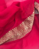 Red Broad Border Banarasi Handloom Pure Khaddi Georgette Silk Saree - Aura Benaras