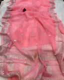 Baby Pink Khaddi Chiffon Banarasi Handloom Saree - Aura Benaras