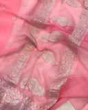 Baby Pink Khaddi Chiffon Banarasi Handloom Saree - Aura Benaras
