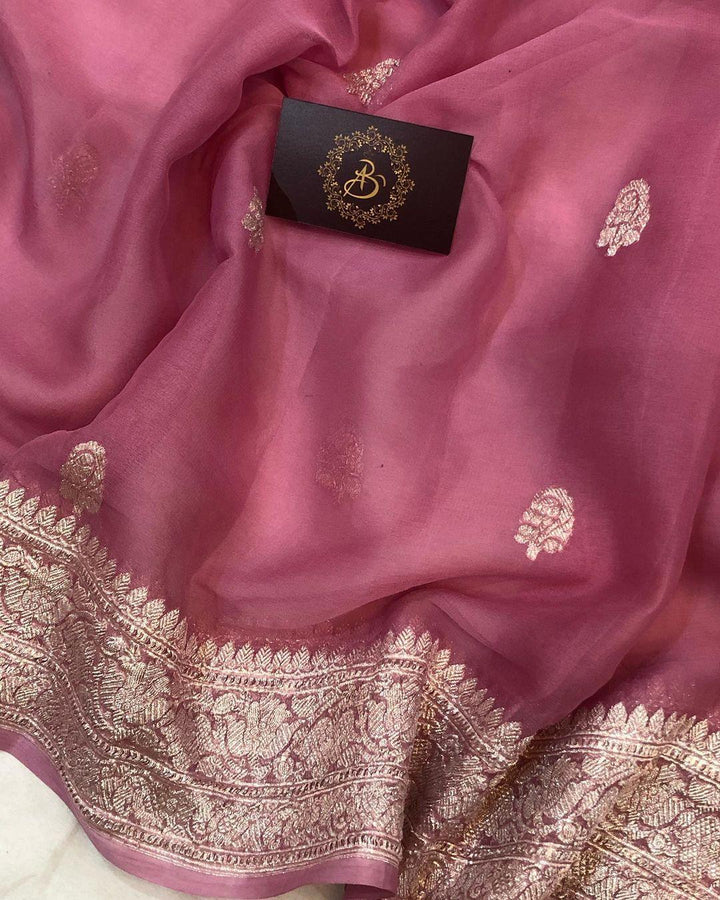 Onion Shade Khaddi Chiffon Banarasi Handloom Saree