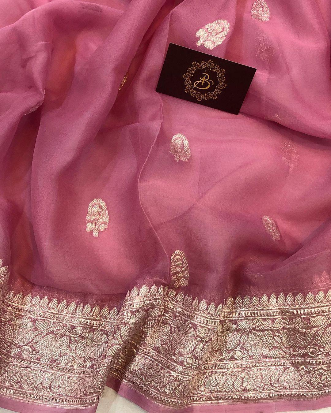 Onion Shade Khaddi Chiffon Banarasi Handloom Saree