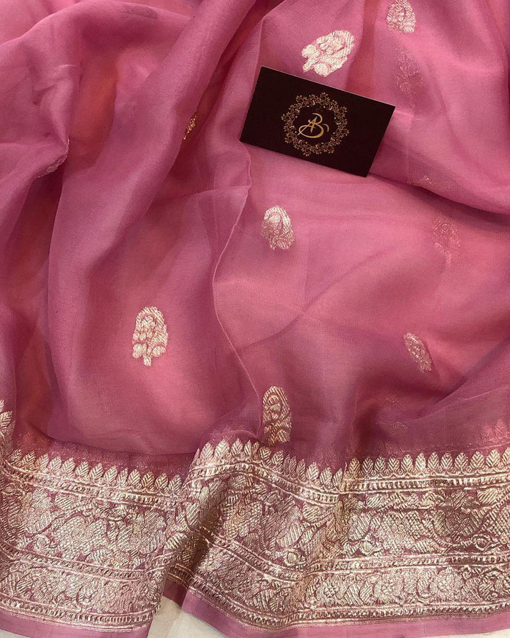 Onion Shade Khaddi Chiffon Banarasi Handloom Saree