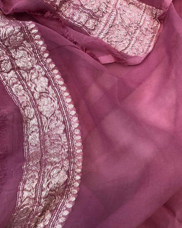 Onion Shade Khaddi Chiffon Banarasi Handloom Saree