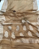 Pastel Brown Khaddi Chiffon Banarasi Handloom Saree - Aura Benaras