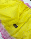 Yellow Khaddi Chiffon Georgette Handloom Silk Saree - Aura Benaras