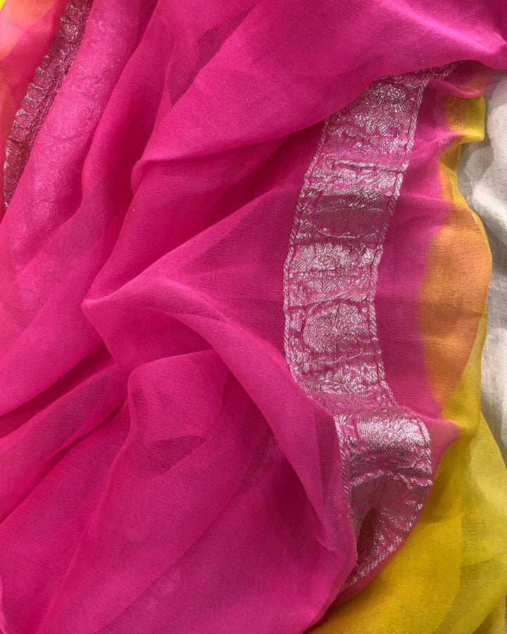 Yellow Khaddi Chiffon Georgette Handloom Silk Saree - Aura Benaras