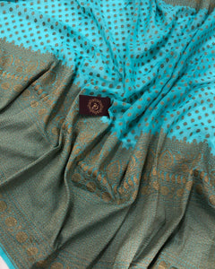Blue Broad Border Banarasi Handloom Pure Khaddi Georgette Silk Saree - Aura Benaras