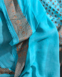 Blue Broad Border Banarasi Handloom Pure Khaddi Georgette Silk Saree - Aura Benaras