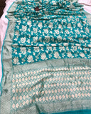 Bluish Green Banarasi Handloom Pure Khaddi Georgette Silk Saree - Aura Benaras