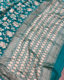 Bluish Green Banarasi Handloom Pure Khaddi Georgette Silk Saree - Aura Benaras