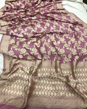 Onion Shade Banarasi Handloom Pure Khaddi Georgette Silk Saree -  Aura Benaras
