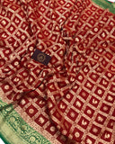 Red Khaddi Georgette Silk Banarasi Handloom Saree