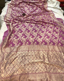 Onion Shade Banarasi Handloom Pure Khaddi Georgette Silk Saree - Aura Benaras