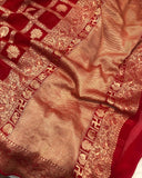 Red Banarasi Handloom Pure Khaddi Georgette Silk Saree -  Aura Benaras