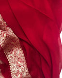 Red Banarasi Handloom Pure Khaddi Georgette Silk Saree -  Aura Benaras