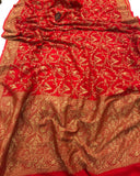 Red Banarasi Handloom Pure Khaddi Georgette Silk Saree - Aura Benaras