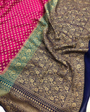Magenta Broad Border Banarasi Handloom Pure Khaddi Georgette Silk Saree - Aura Benaras
